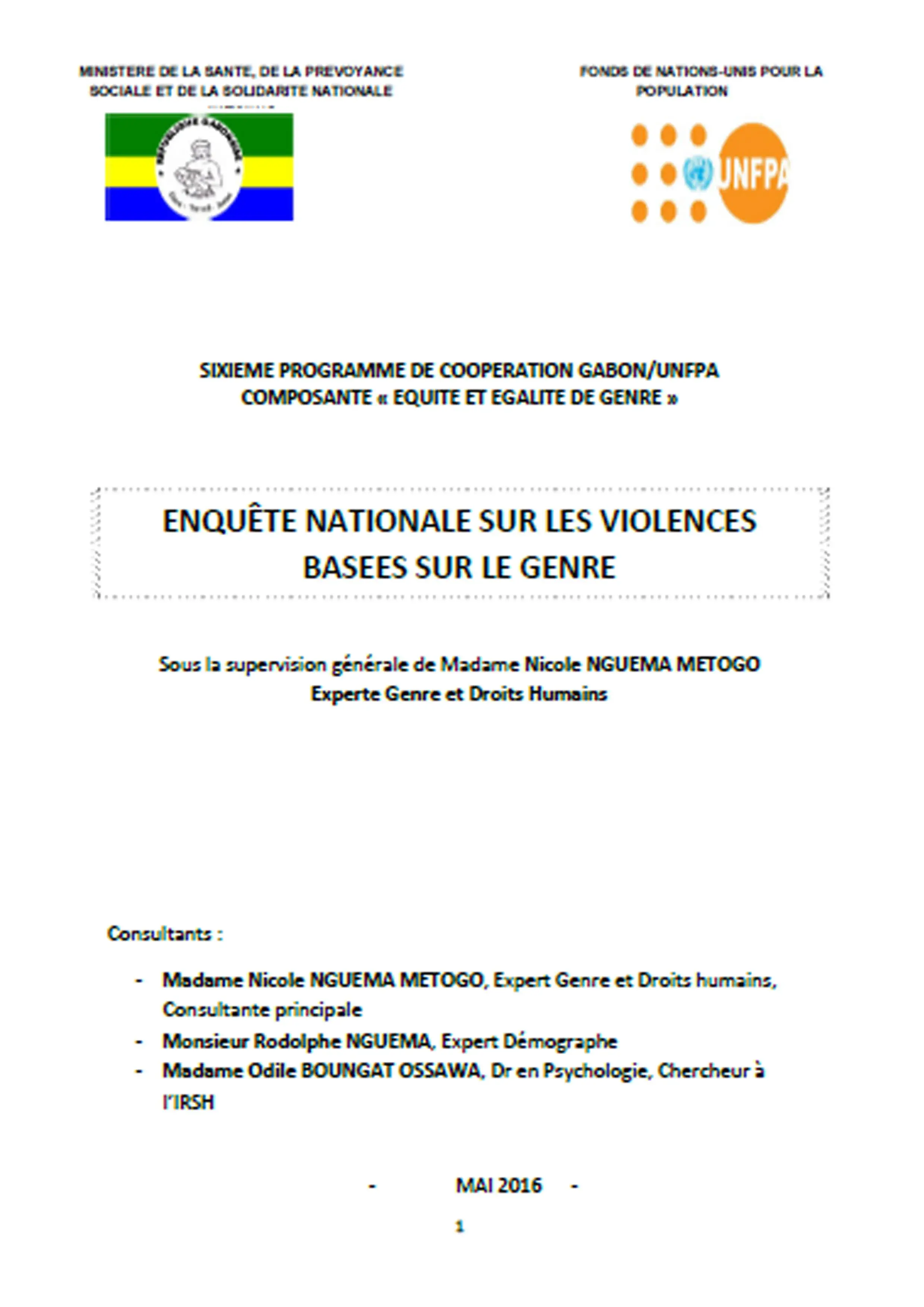 ENQUÊTE NATIONALE SUR LES VIOLENCES BASEES SUR LE GENRE